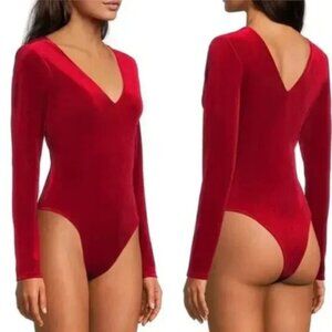 Gianni Binni Long Sleeve V-Neck Knit Velvet Bodysuit